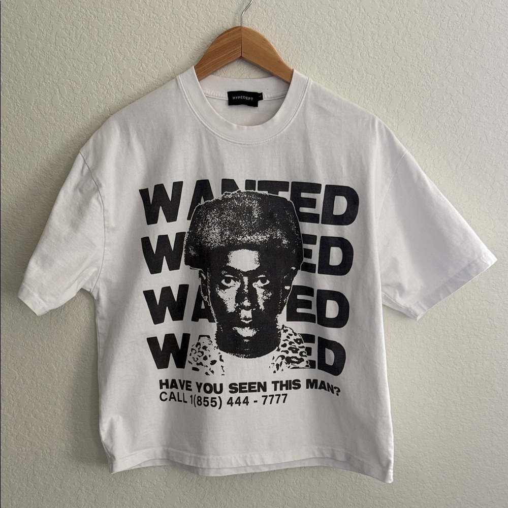 HYPEDEPT "WANTED" White Short Sleeve Graphic T-Shirt Size L